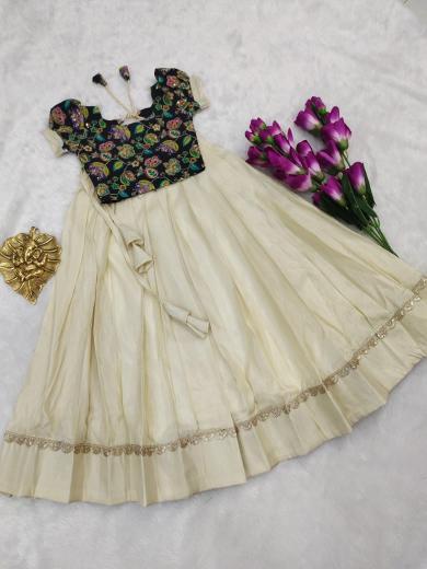 kids lehenga Cosmos silk White Wholesale kids clothing in Surat